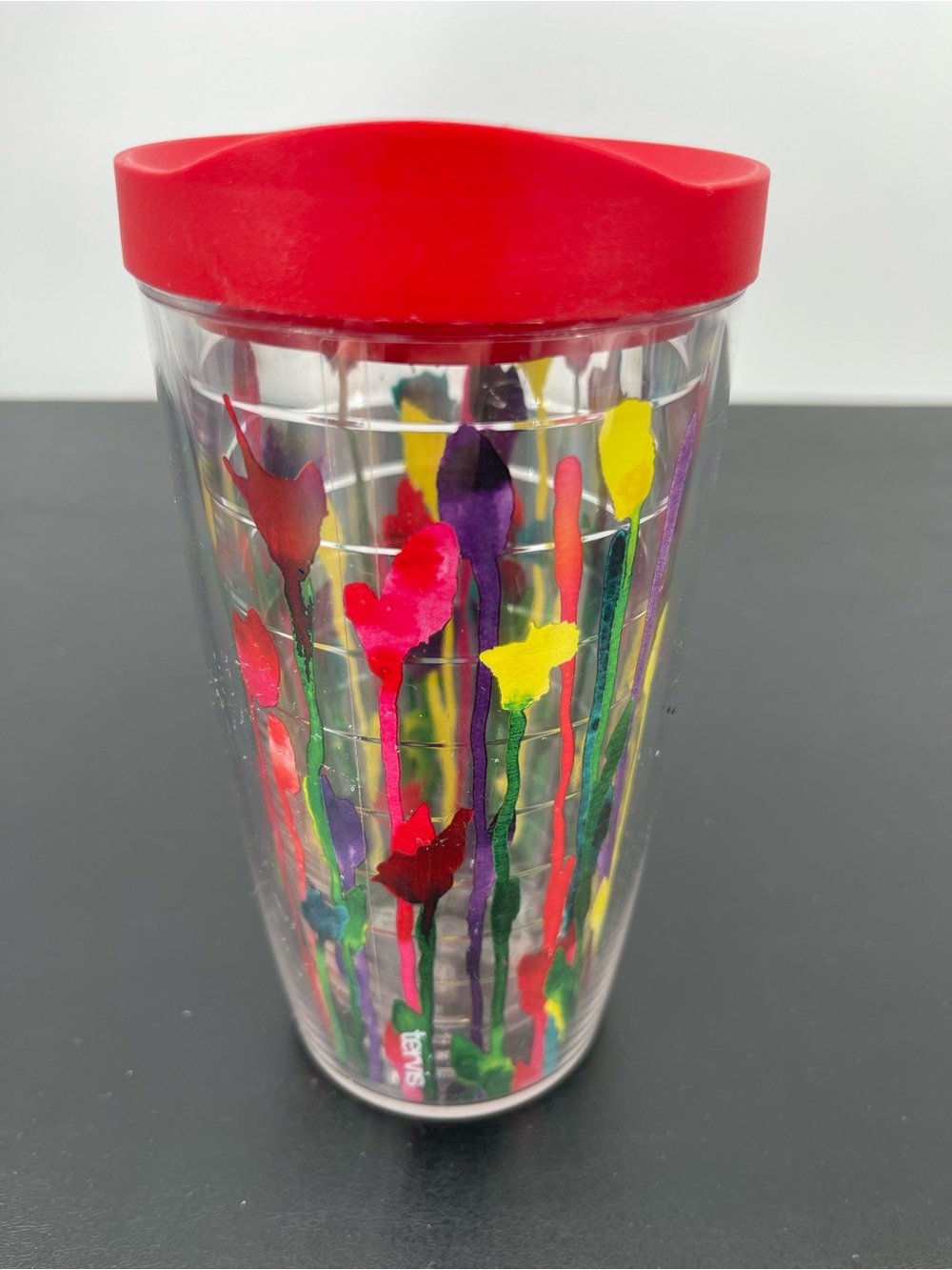Tervis 16oz Tumbler With Lid Red Watercolor Wildflowers Floral Multicolor